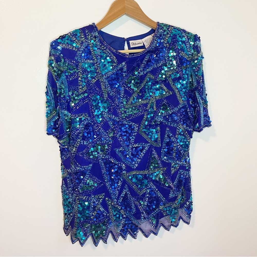 Style works Sequined And Beaded Top Size Large